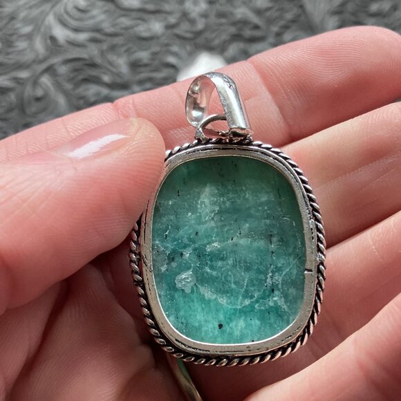 Amazonite With Black Tourmaline Inclusions Crystal Stone Jewelry Pendant - Picture 4 of 7